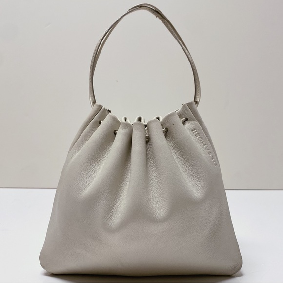 Jil Sander Mini Lambskin Leather Ivory White Drawstring Dumpling Bag Italy - Picture 1 of 12